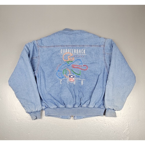 Swingster NFL Quarterback Club Jean Jacket Mens Small Vintage 90s Football Denim - Picture 1 of 8
